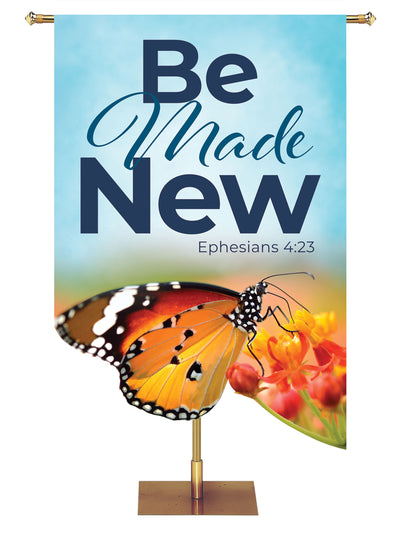 Contours Church Banner for Spring and Easter Be Made New with sculpted Monarch Butterfly and tulips