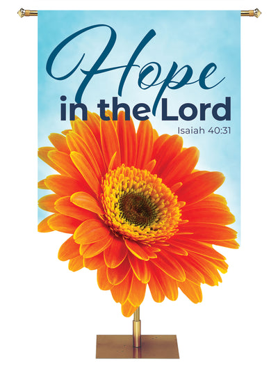 Contours Church Banner for Spring and Easter Hope in the Lord with sculpted vibrant Orange Flower