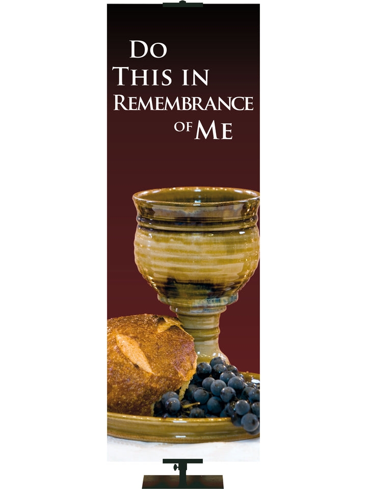 Communion Banner Style l Do This In Remembrance of Me with communion emblems on burgundy