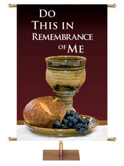 Communion Banner Style l Do This In Remembrance of Me with communion emblems on burgundy