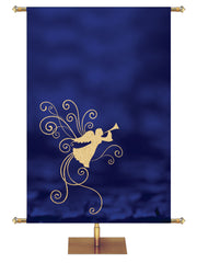 Custom Advent Foil Angel Banner-Left in Blue, Crimson, Spruce, White and Wood Violet