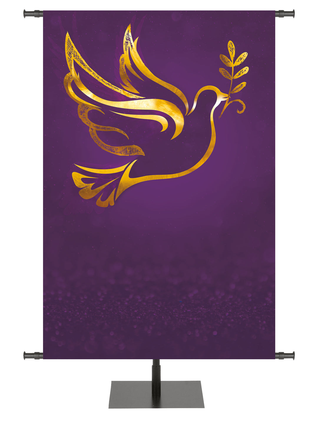 Wonders of Advent Custom Banner Background Dove with Olive Leaf Right in Blue, Green, Purple and Red, with gold foil accents