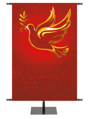 Wonders of Advent Custom Banner Background Dove with Olive Leaf Left in Blue, Green, Purple and Red, with gold foil accents