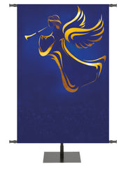 Wonders of Advent Custom Banner Background Angel Left in Blue, Green, Purple and Red, with gold foil accents
