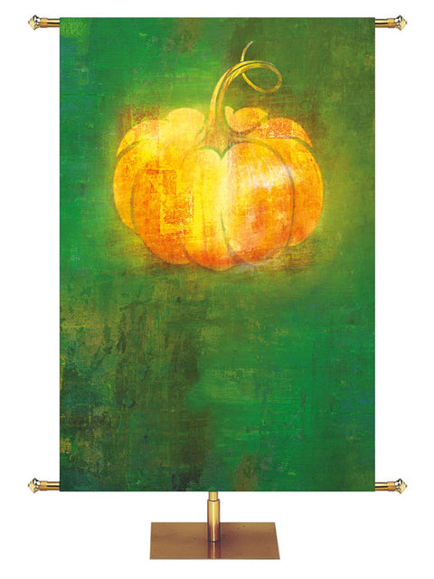 Custom Banner Background Brush Strokes of Autumn painted style right pumpkin on green 