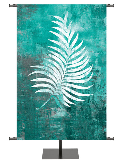 Custom Banner Background with original painted-style design of the Palm symbol in Multi-color, Red, Purple, Teal and Blue