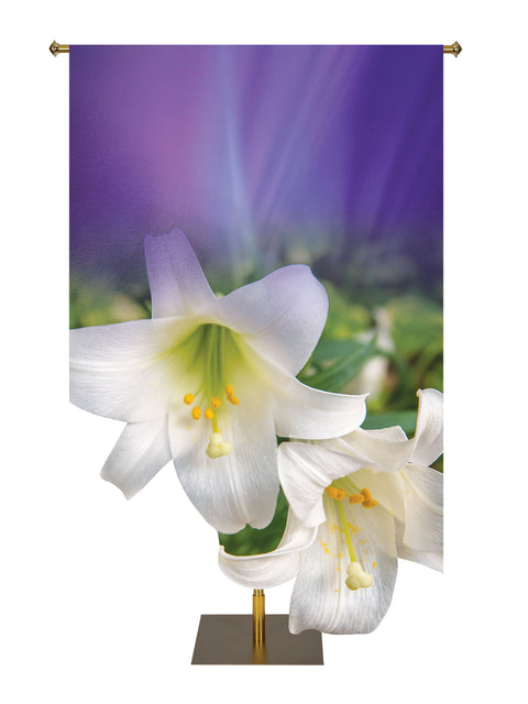 Contours of Easter Custom Banner Lily Right on Purple - Custom Easter Banners - PraiseBanners
