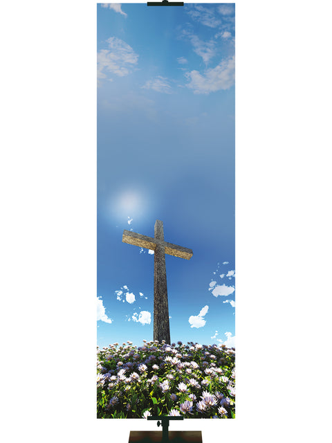 Custom Flowers Cross Blue Sky Contemporary Easter - Custom Easter Banners - PraiseBanners
