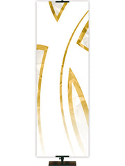 Custom Church Banner with gold stylized Cross on White Left format