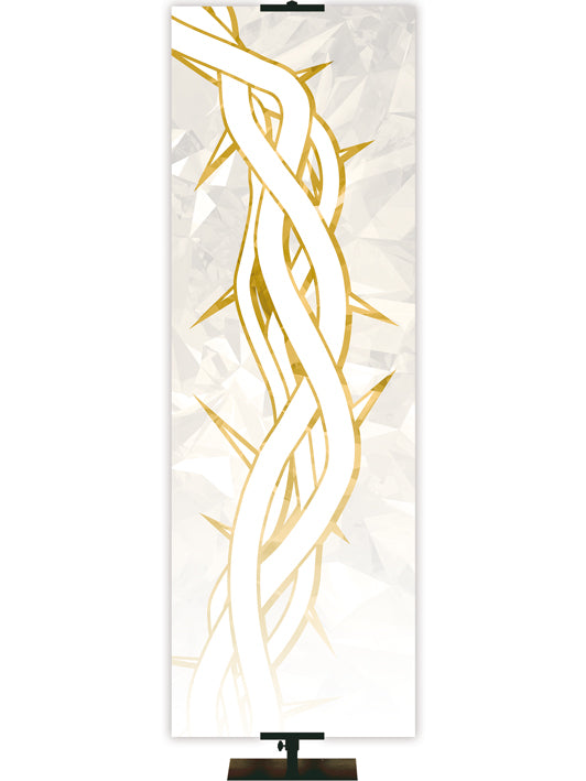 Custom Church Banner with gold stylized Crown of Thorns on White Right format