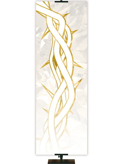 Custom Church Banner with gold stylized Crown of Thorns on White Right format