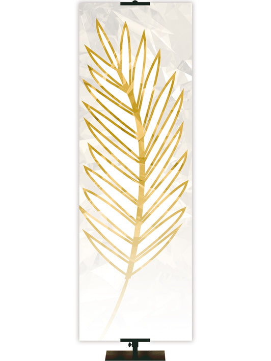 Custom Church Banner with gold stylized Palm leaf on White Left format