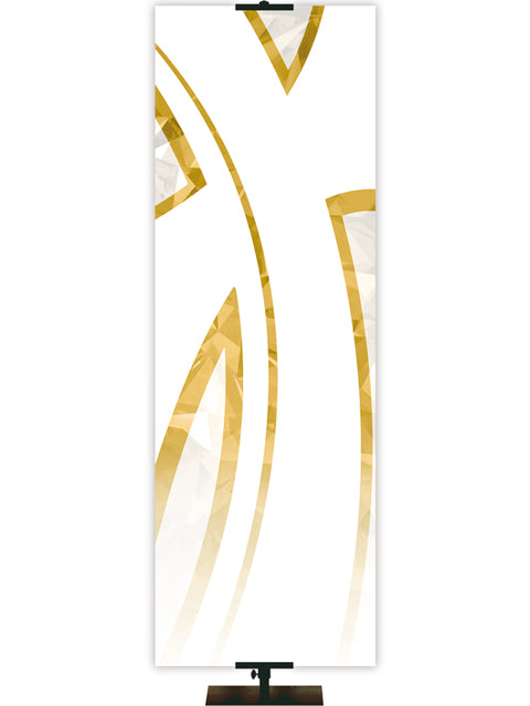 Custom Church Banner with gold stylized Cross on White Right format