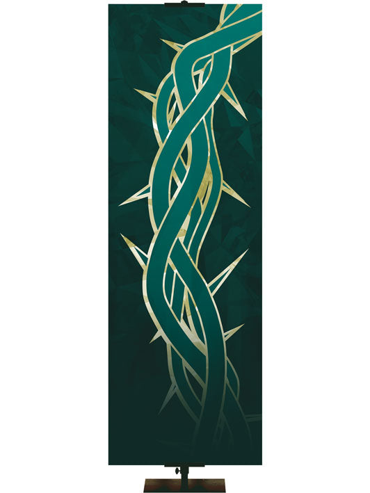 Custom Church Banner for Easter Stylized Crown of Thorns in Teal and Green Left