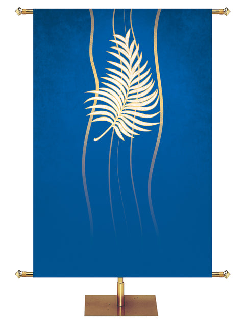 Custom Banner Background Experiencing God Symbols Palm Right in Blue wide format