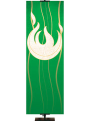 Custom Banner Background Experiencing God Symbols Flame Left in Green thin format