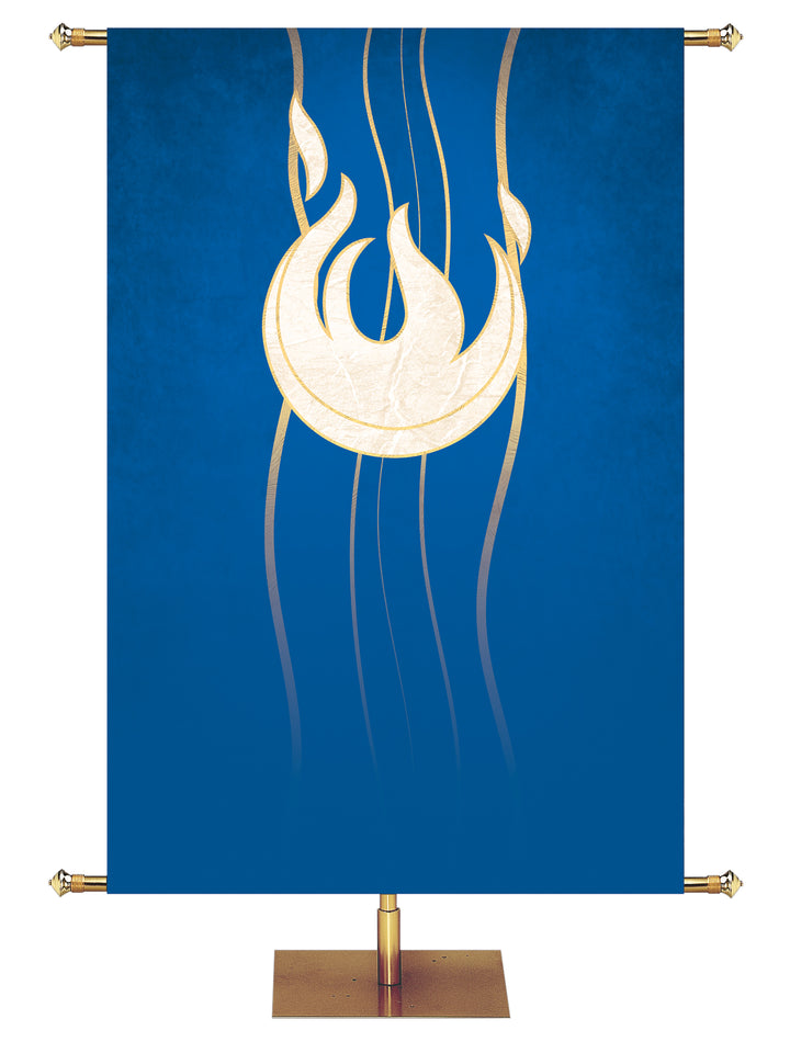 Custom Banner Background Experiencing God Symbols Flame Left in Blue wide format
