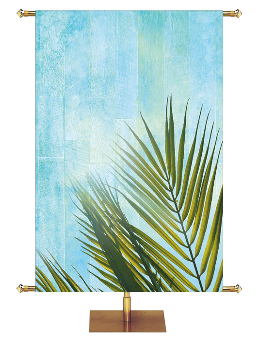 Custom Church Banner Background with Palm (right) on blue rustic background