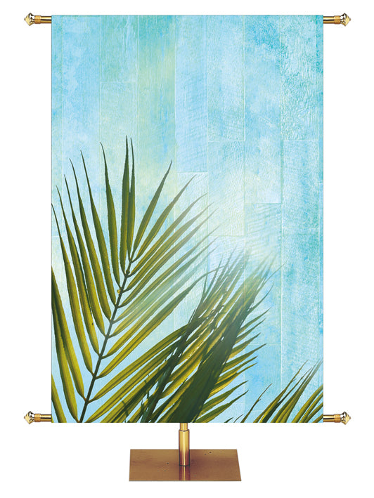 Custom Church Banner Background with Palm (Left) on blue rustic background