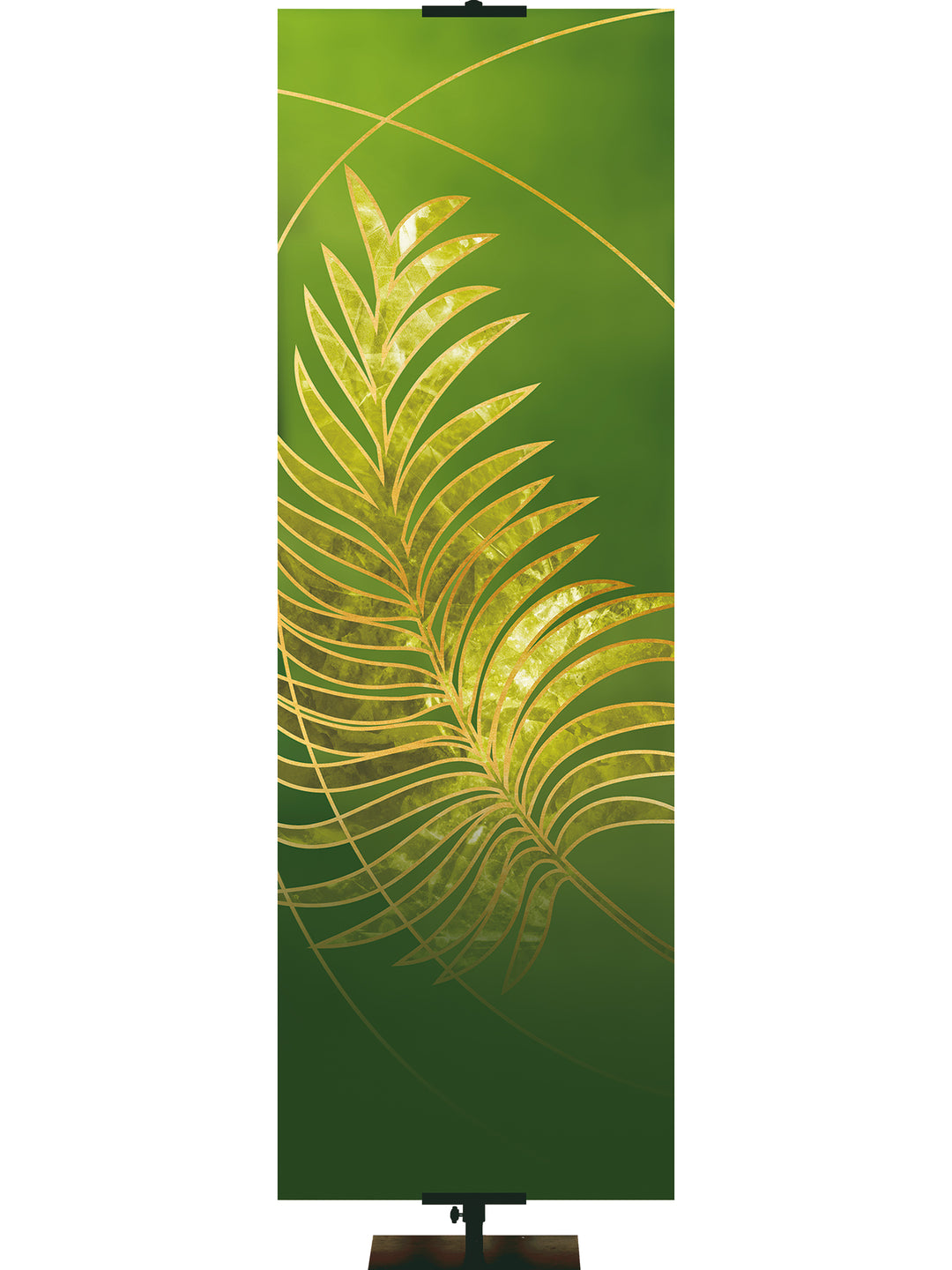 Custom Palm Leaf Easter Liturgy Green Banner with Gold Palm Leaf and accents thin format and left orientation