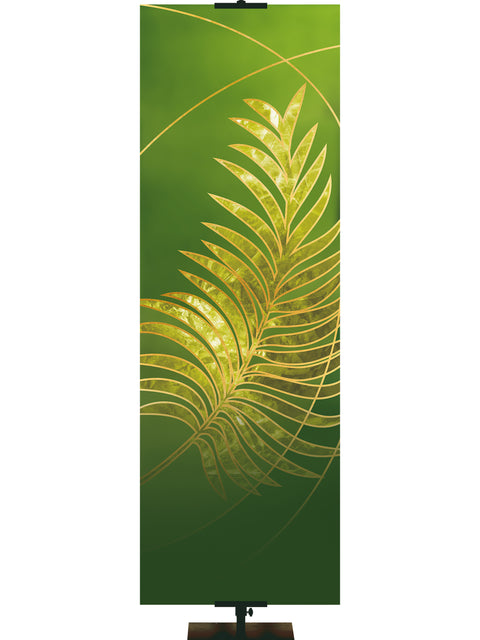 Custom Palm Leaf Easter Liturgy Green Banner with Gold Palm Leaf and gold accents thin format and right orientation