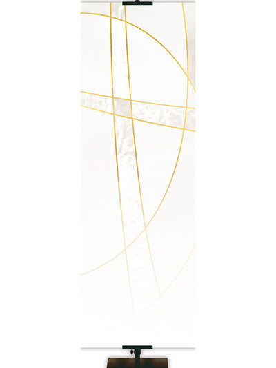 Custom Cross Easter Liturgy White Banner with Gold Cross and gold accents thin format and right orientation