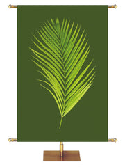 Custom Church Banner for Easter. Green Palm on Green Banner