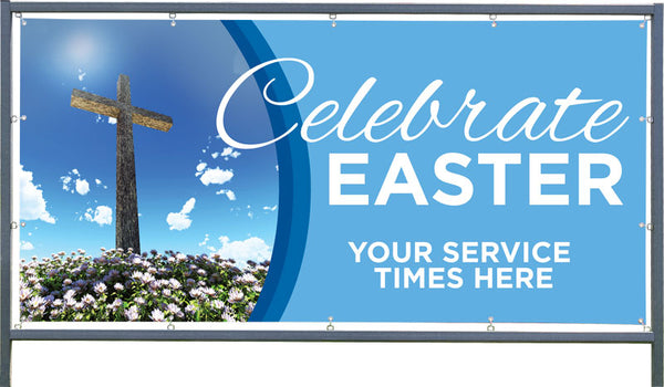 Custom Outdoor Banner with Frame Display - Celebrate Easter Cross