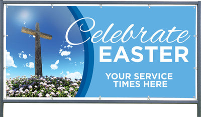 Custom Outdoor Banner and Frame Display - Celebrate Easter Cross - Outdoor Banner & Frame Display - PraiseBanners