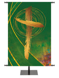 Custom Banner Background Graceful Liturgy Cross in Blue, Green, Purple and Red with golden highlights