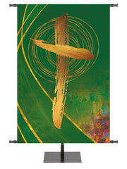 Custom Banner Background Graceful Liturgy Cross in Blue, Green, Purple and Red with golden highlights
