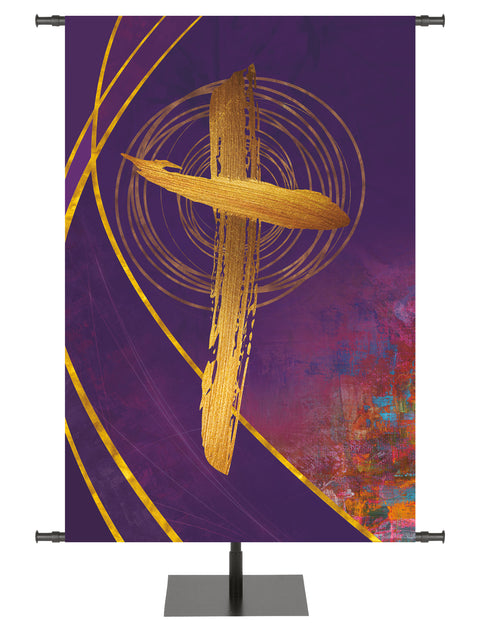 Custom Banner Background Graceful Liturgy Cross in Blue, Green, Purple and Red with golden highlights