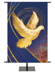 Custom Banner Background Graceful Liturgy Dove in Blue, Green, Purple and Red with golden highlights
