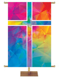 Hues of Grace Custom Banner with brightly multicolord Cross Symbol - left side orientation wide format banner