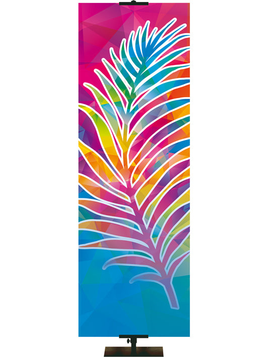 Custom Banner Background Hues of Grace with brilliantly multicolored Palm Symbol in left side thin format