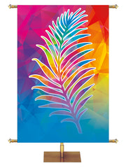 Custom Banner Background Hues of Grace with brilliantly multicolored Palm Symbol in left side wide format