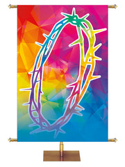Custom Banner Background Hues of Grace with brilliantly multicolored Crown of Thorns Symbol right side wide format