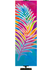 Custom Banner Background Hues of Grace with brilliantly multicolored Palm Symbol in right side thin format