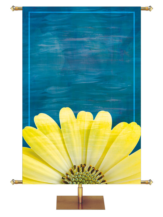 Custom Banner Background Single Yellow Daisy on Blue