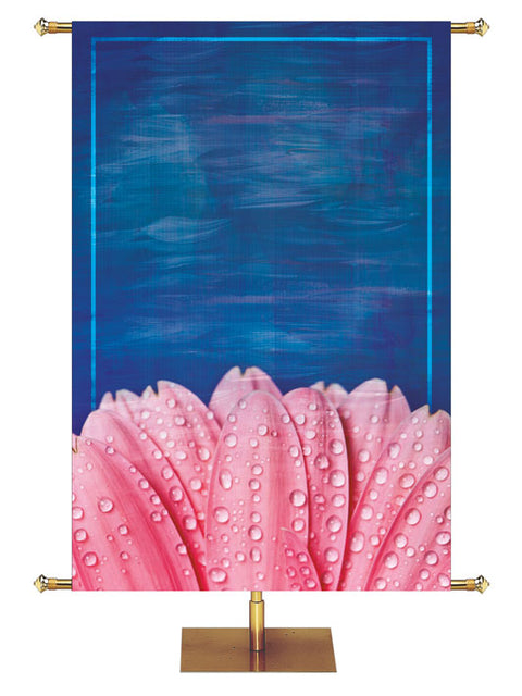 Custom Banner Background Pink Daisy Petals Glistening with Raindrops