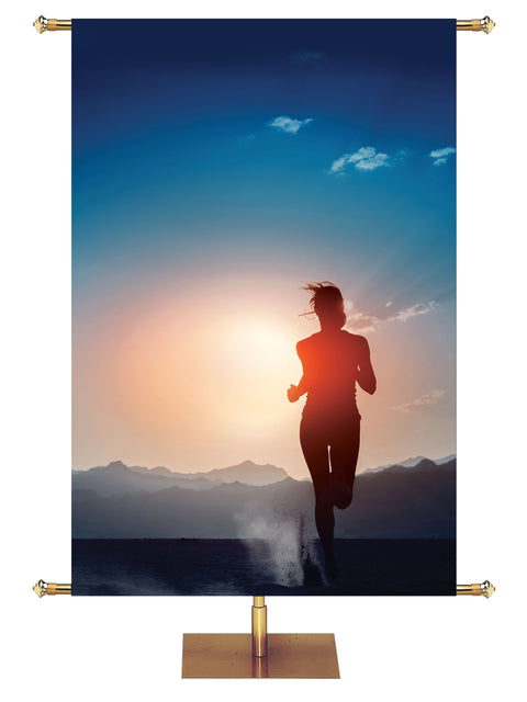 Custom Banner Background Runner Silhouette with Mountains