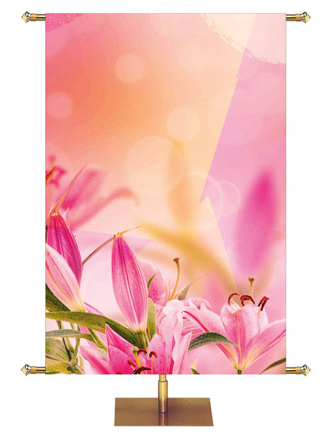 Custom Church Banner with Pink Lilies on Pink Pastel