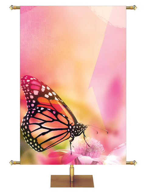 Custom Church Banner with Butterfly on Pink Petals Flower on Pink Pastel