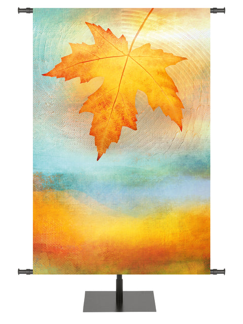 A Joyous Autumn Custom Banner with Fall Maple Leaf on watercolor background