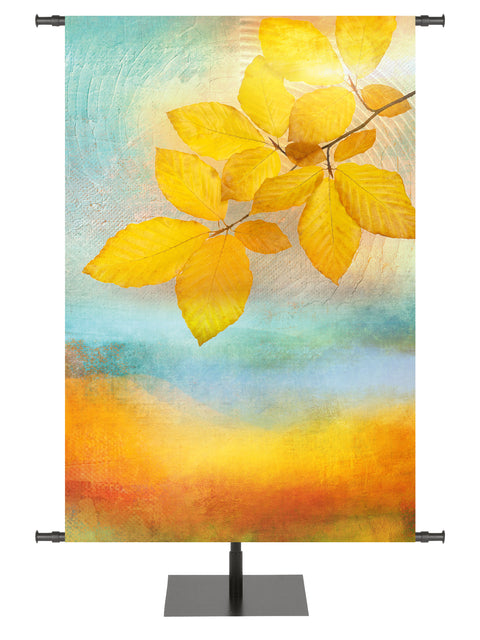 A Joyous Autumn Custom Banner with Fall Leaves on watercolor background