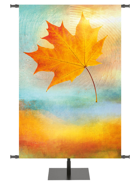 A Joyous Autumn Custom Banner with Golden Maple Leaf on watercolor background