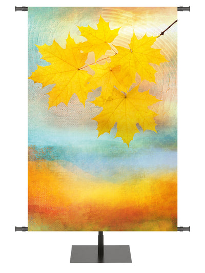 A Joyous Autumn Custom Banner with Fall Maple Leaves on watercolor background