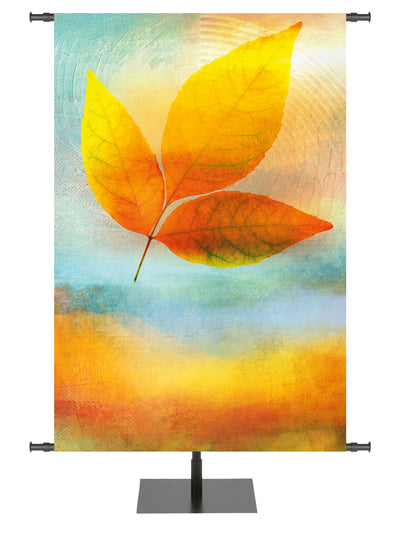 A Joyous Autumn Custom Banner with Fall Leaf on watercolor background