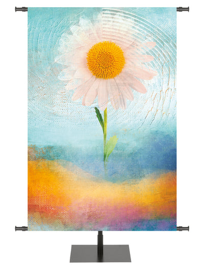 A Joyous Spring Custom banner background with spring daisy