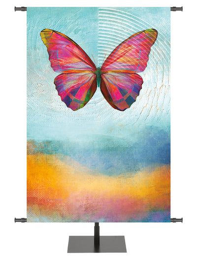 A Joyous Spring Custom banner background with colorful butterfly